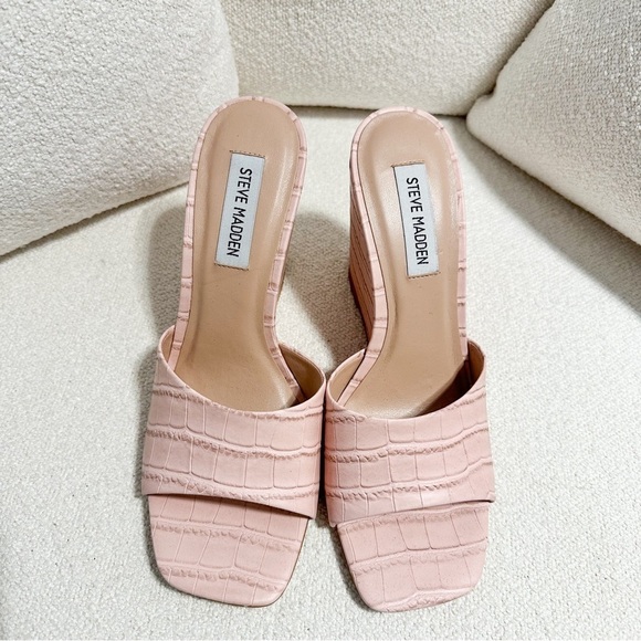 NEW Steve Madden Veles Pale Pink Croc Wedge Sandals sz 8 - Picture 7 of 10